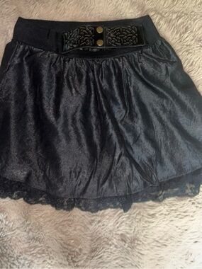Rachael & Chloe Black Satin Mini Skirt with Decorative Waistband
